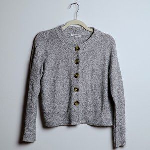 Madewell Gray/White Marled Cotton Cropped Button Cardigan